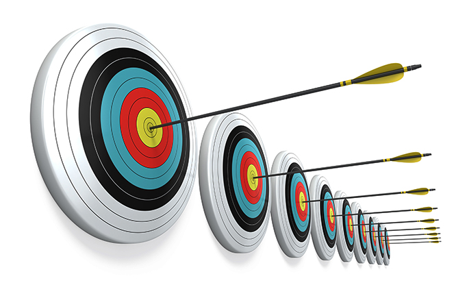 Arrows hitting the center of targets - success business concept